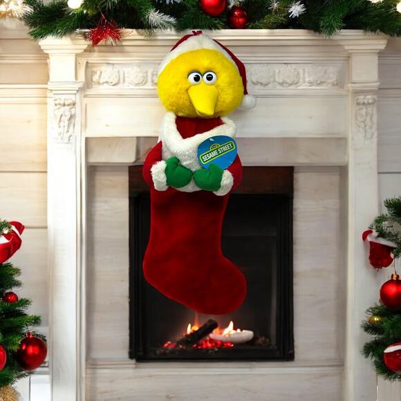 Sesame Street Christmas Stocking Big Bird 3D Plush Santa Kurt Adler Vintage 1999 - Picture 1 of 16